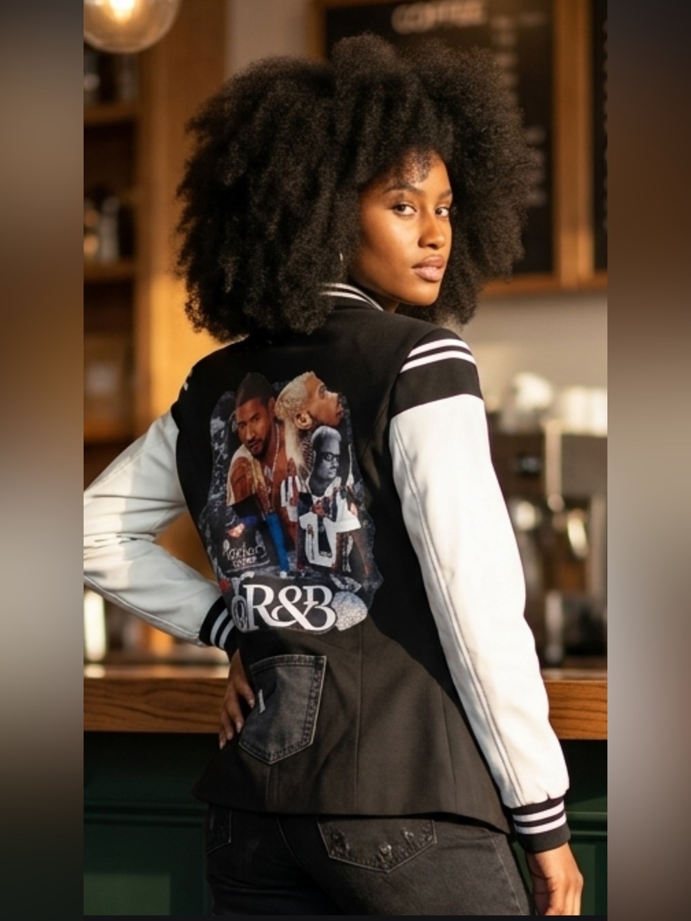 UPCYCLED usher Chris brown R&B tour ready Graphic Varsity Jacket size S/M